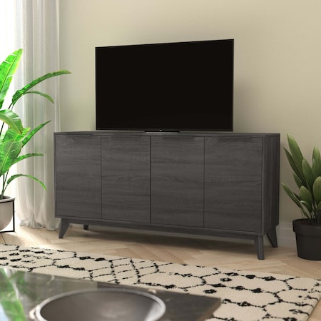 Flash Furniture Hatfield 60 Inch 4 Door Storage Buffet Sideboard, TV Stand for up to 64 TV's, Black Wash EM-0372-BK-GG